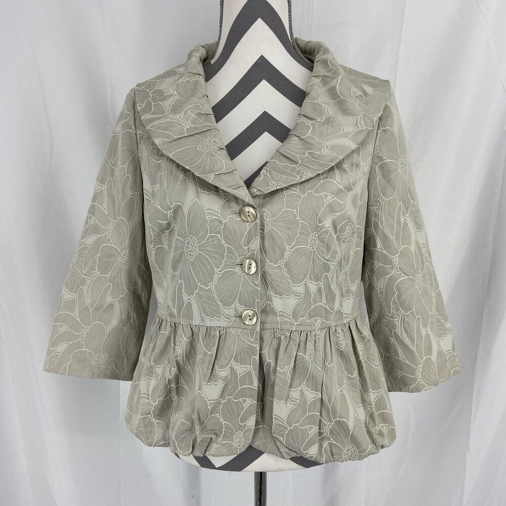 J Jill stretch creme floral inset designed ruffle bottom dress coat. Size 8